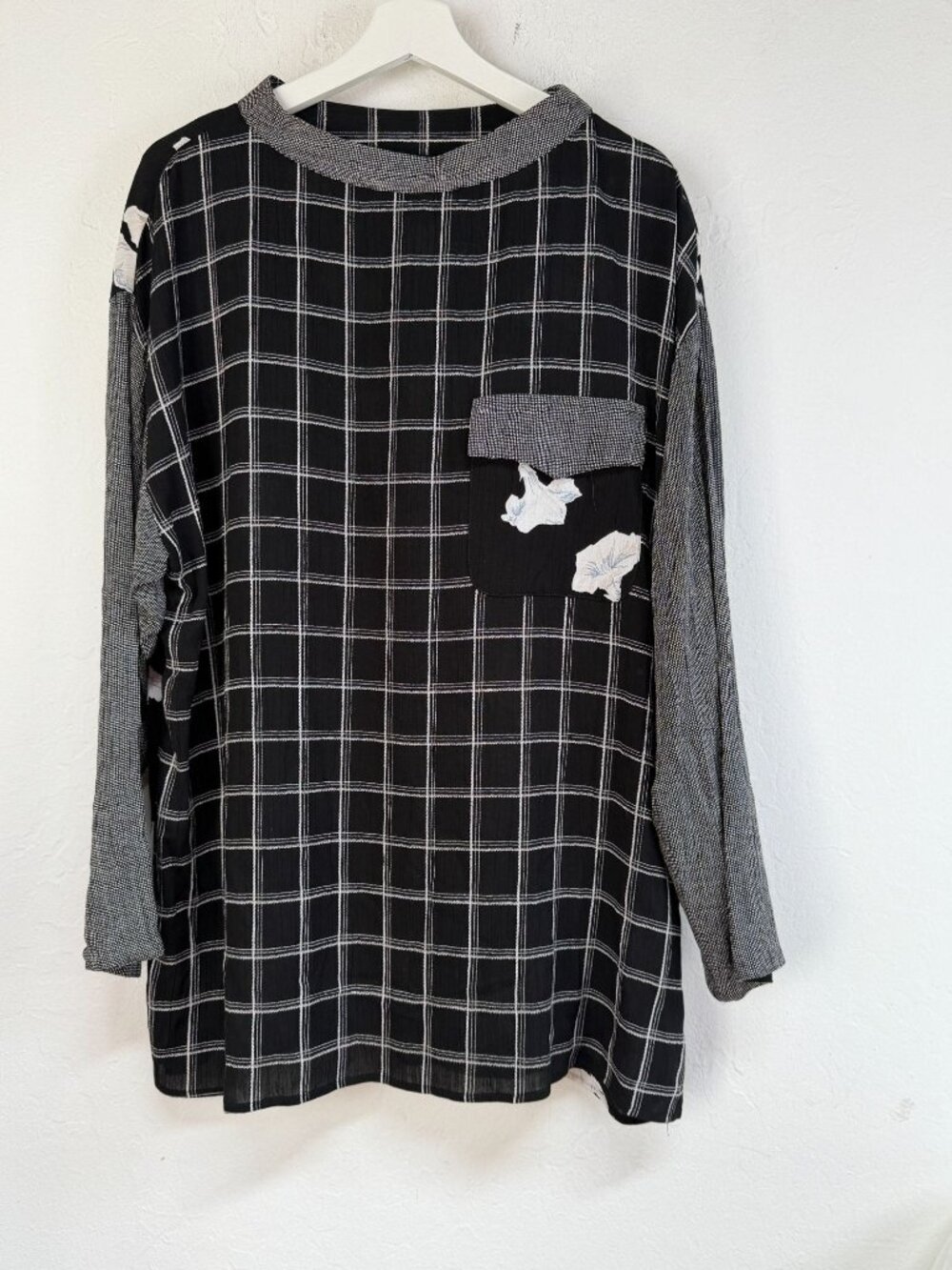 VINTAGE Carole Little Saint-Tropez West Plaid Floral Mixed Media Top Lagenlook 8